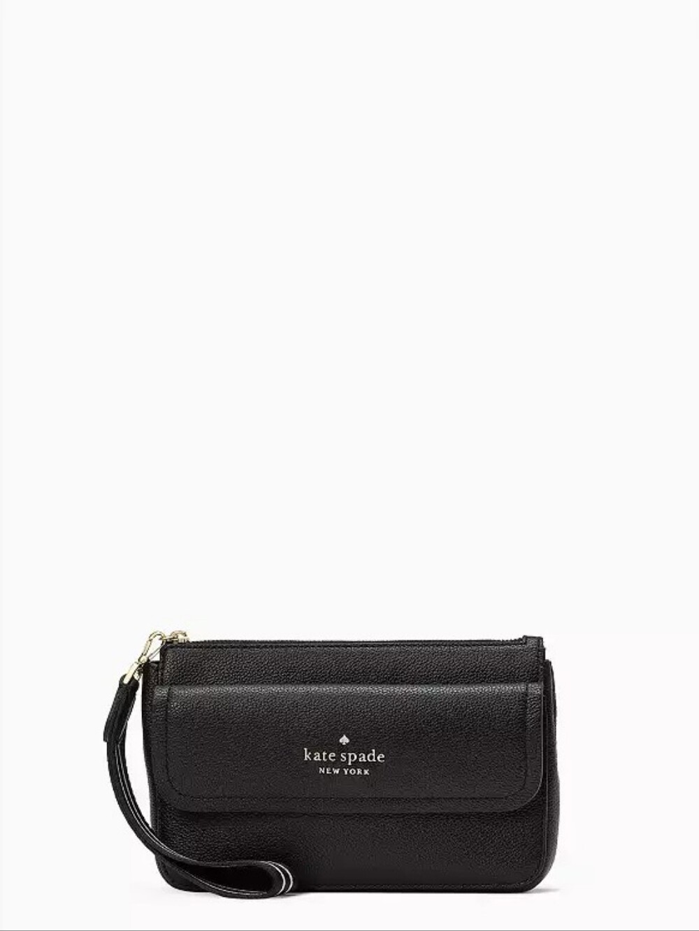 Kate Spade Black Rosie Medium Flap Pebble Leather Wristlet EUC